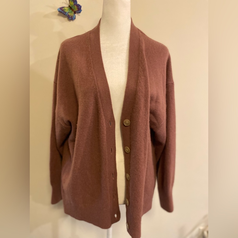 BABATON  Cashmere  Brown Button Down Oversized Boyfriend Cardigan Sweater size M